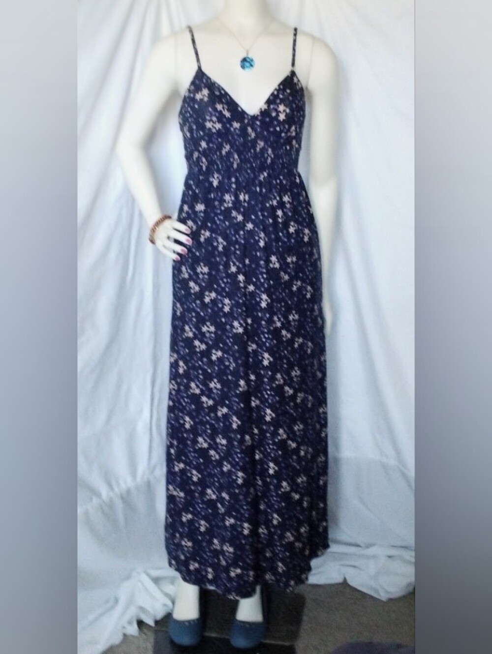 J For Justify Navy Floral Spaghetti-Strap Maxi Dress Size M